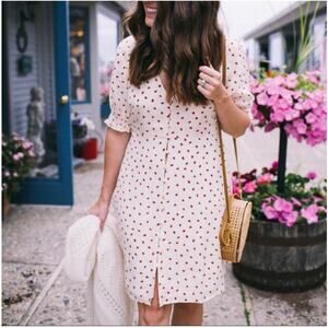 MADEWELL 100% Silk Clover Button Front Mini Dress in Fresh Strawberries, Size 8